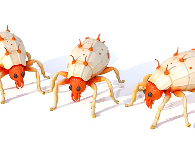 Three Reptiles With Orange Heads White Bodies And Spiky Features On Yellow Legs 3d model