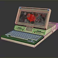 Vintage Portable Laptop With Retro Design Classic Keyboard And Red Screen Graphics