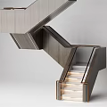 Modern Geometric Interior Staircase With Wooden Steps And Metal Handrail Design