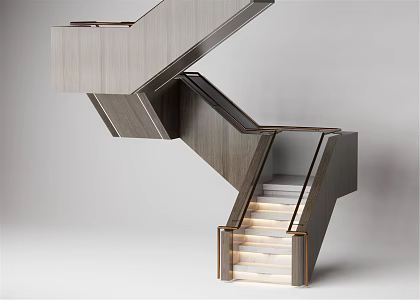 modern stair railing corner stairs 3d model