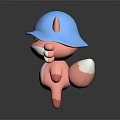 Adorable Pink Cartoon Creature Wearing Blue Hat With Heart Design And White Belly