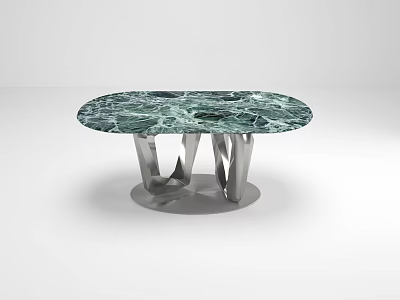 Modern Oval Dining Table With Green Marble Top And Silver Metal Legs 3d model