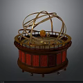 Traditional Chinese Decorative Structure With Round Red Carved Base And Golden Rings