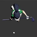 3D Female Character In Green White Sportswear With Golf Club And Ball On Gray Background