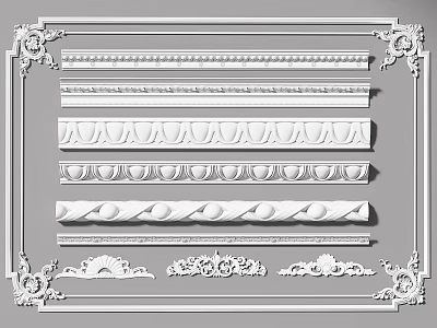 Jane European plaster line lamp panel carved corner flower carved line corner line decorative line disc lamp holder 3d model