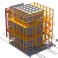 Heavy Duty Industrial Equipment With Yellow Red Metal Frames Multi Level Structure And Staircases