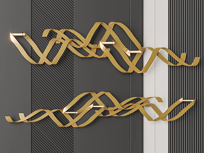 Golden Twisted Ribbon Wall Decor on Gray and White Striped Wall 3d model