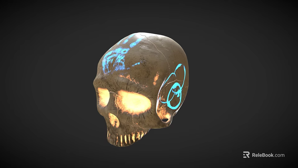 Medical Anatomical Skull Model With Blue Glowing Patterns For Education 3d model 