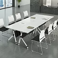 Modern Office Conference Table With White Top Rolling Wheels And Ergonomic Chairs
