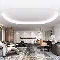 Modern Office Interior With Open Layout Grey Sofa Beige Office Chairs And Round Ceiling Light 3d model
