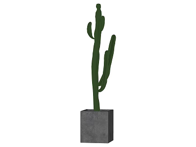 Green Cactus Plant in Gray Square Concrete Planter for Garden Landscape Design 3d model