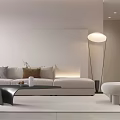 Modern Living And Dining Room Interior With Light Sofa Floor Lamp And Large Window