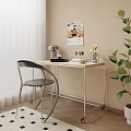 Modern Desk with Gray Chair Design Lamp Vase and Green Plant Near Wall Poster