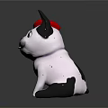 Cute Cartoon French Bulldog with Red Head and Gray White Body Sitting on Black Background