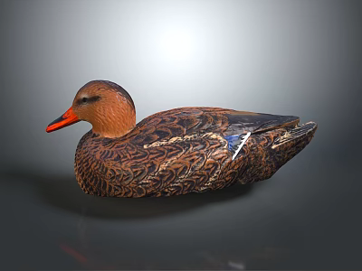 Handcrafted Decorative Duck With Brown Feathers Orange Beak And Polished Surface 3d model