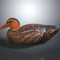 Handcrafted Decorative Duck With Brown Feathers Orange Beak And Polished Surface