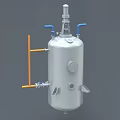 Industrial Equipment Stainless Steel Tank With Blue Orange Pipes And Top Mounted Device