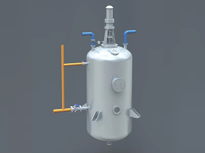Industrial Equipment Stainless Steel Tank With Blue Orange Pipes And Top Mounted Device 3d model