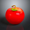 Fresh Red Apple With Green Leaf And Stem Shiny Surface On Dark Background 3d model