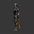 Game Movie Character Wearing Ornate Armor With Metallic Shoulder Wings Golden Blue Details Featherlike Tassels