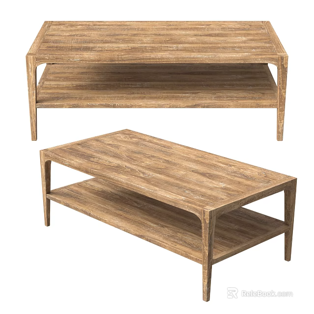 Modern Wooden Coffee Table With Two Shelves And Natural Finish Design 3d model 