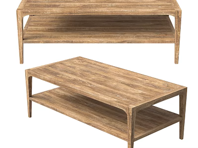 Modern Wooden Coffee Table With Two Shelves And Natural Finish Design 3d model