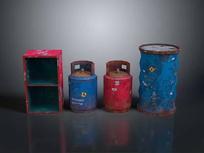 Industrial Equipment Including Red Blue Storage Containers Gas Cylinders And Oil Drum 3d model