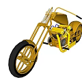 Golden Motorcycle Model with Long Front Fork Black Tires and Vintage Custom Design