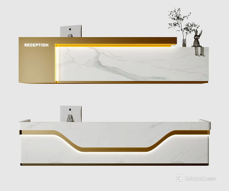 Modern Reception Desk With Marble Countertop Gold Accents And Elegant LED Lighting 3d model 