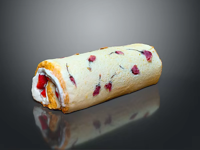 Delicious Strawberry Cream Cake Roll Decorated with Red Fruit Toppings 3d model