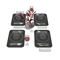 Elegant Dinnerware Set With Black Plates Bowls Cutlery Wine Glasses Napkins And Red Berries Vase
