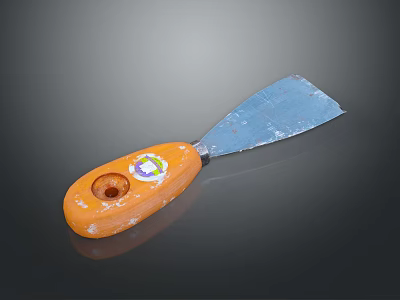 Vintage Paint Scraper With Orange Wooden Handle And Metal Blade Tool 3d model