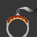 Decorative Ornament With Red Decorative Ring Silver Metal Frame Hanging Hook And Gray Feather Accent