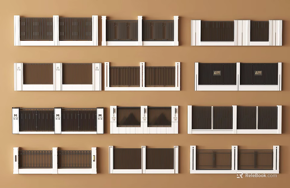 Various Modern Fence Designs With White Frames And Black Panels 3d model 