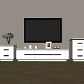 Modern White TV Stand With Drawer Cabinets And Decorative Vase Candles Photo Frame
