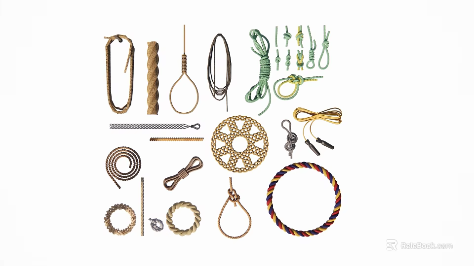 Various Handmade Hanging Accessories with Rope Metal Rings and Braided Designs 3d model 