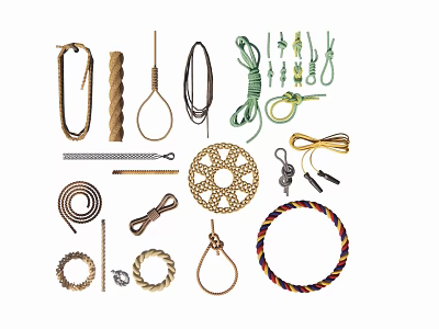 Various Handmade Hanging Accessories with Rope Metal Rings and Braided Designs 3d model