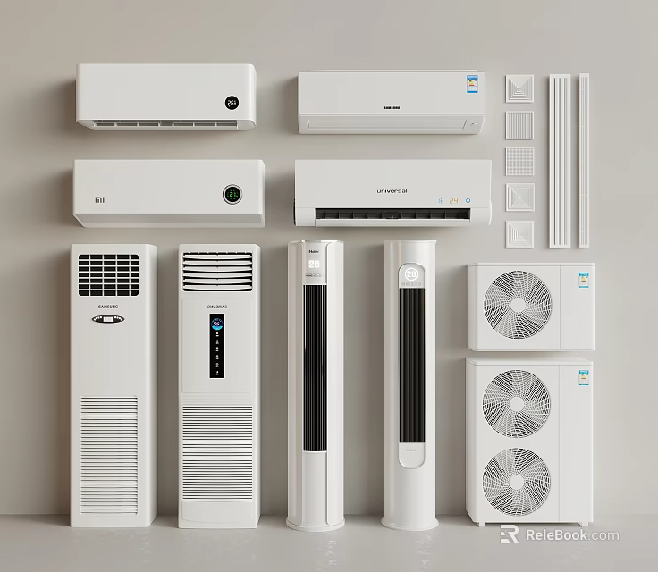 White Home Appliance Collection Featuring Different Types Of Air Conditioners And Fans 3d model 