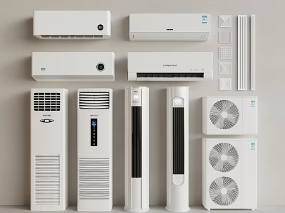 White Home Appliance Collection Featuring Different Types Of Air Conditioners And Fans 3d model