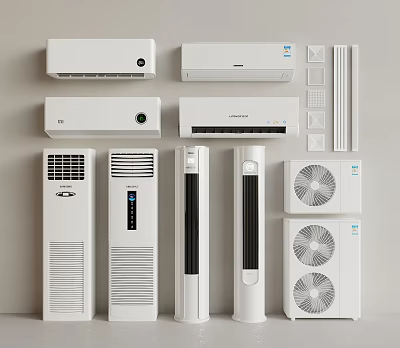 White Home Appliance Collection Featuring Different Types Of Air Conditioners And Fans 3d model