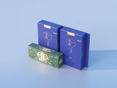 Stylish Daily Necessities Packaging Boxes with Blue and Green Color Designs 3d model