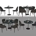 Modern Dining Table Set With Round Marble Top And Grey Chairs For Home Use 3d model