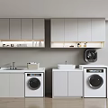 Modern Laundry Room Design With White Cabinets Washing Machine And Sink 3d model