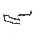 Curved Industrial Pipe Sections With Multiple Fittings And Metal Connections