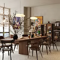 Leisure Style Milk Tea Shop Interior With Bar Counter Tables Chairs Pendant Lights Artwork