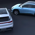 Modern Electric Cars Blue And White Streamlined Exterior With Sunroof And LED Headlights