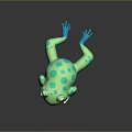 Cartoon Green Frog Toy With Blue Spots On Black Reflective Surface