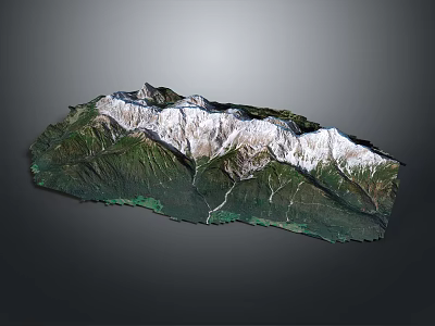 3D Garden Landscape Model with Mountain Terrain Green Vegetation and White Peaks 3d model