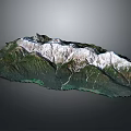 3D Garden Landscape Model with Mountain Terrain Green Vegetation and White Peaks