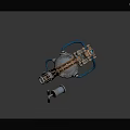 Steampunk Style Pistol Weapon With Wooden Grip Metallic Components Brass Accents And Blue Pipes